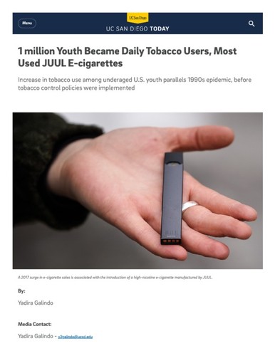 1 million Youth Became Daily Tobacco Users, Most Used JUUL E-cigarettes