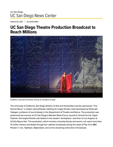 UC San Diego Theatre Production Broadcast to Reach Millions