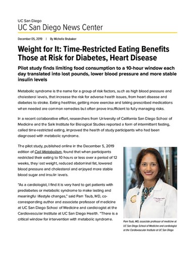 Weight for It: Time-Restricted Eating Benefits Those at Risk for Diabetes, Heart Disease