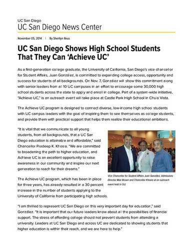 UC San Diego Shows High School Students That They Can 'Achieve UC