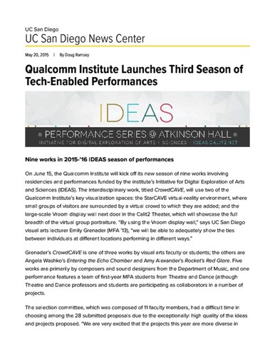 Qualcomm Institute Launches Third Season of Tech-Enabled Performances