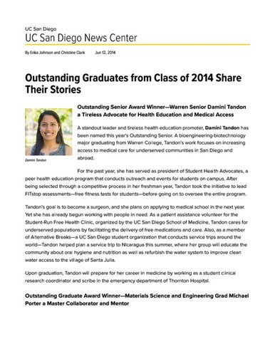 Outstanding Graduates from Class of 2014 Share Their Stories