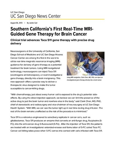 Southern California’s First Real-Time MRI-Guided Gene Therapy for Brain Cancer