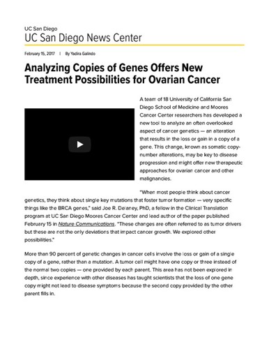 Analyzing Copies of Genes Offers New Treatment Possibilities for Ovarian Cancer