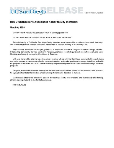 UCSD Chancellor's Associates honor faculty members