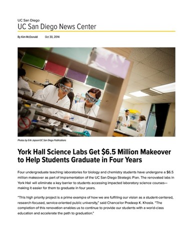 York Hall Science Labs Get $6.5 Million Makeover to Help Students Graduate in Four Years