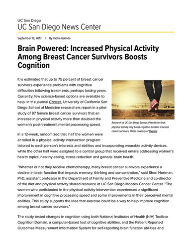 Brain Powered: Increased Physical Activity Among Breast Cancer Survivors Boosts Cognition