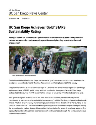 UC San Diego Achieves ‘Gold’ STARS Sustainability Rating