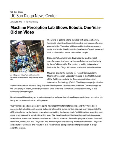 Machine Perception Lab Shows Robotic One-Year-Old on Video