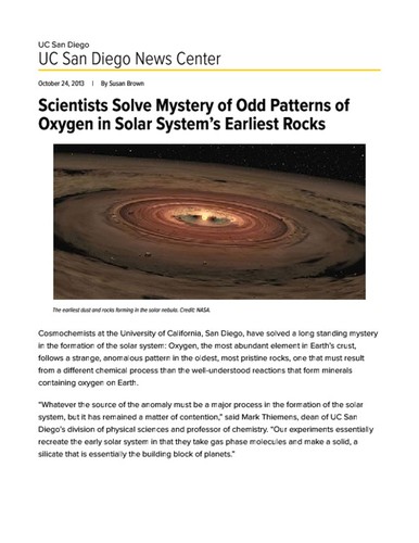 Scientists Solve Mystery of Odd Patterns of Oxygen in Solar System’s Earliest Rocks