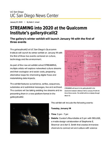 STREAMING into 2020 at the Qualcomm Institute’s gallery@calit2