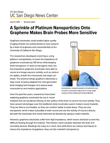 A Sprinkle of Platinum Nanoparticles Onto Graphene Makes Brain Probes More Sensitive