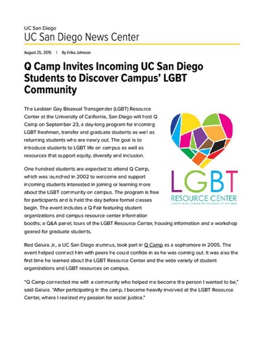 Q Camp Invites Incoming UC San Diego Students to Discover Campus’ LGBT Community