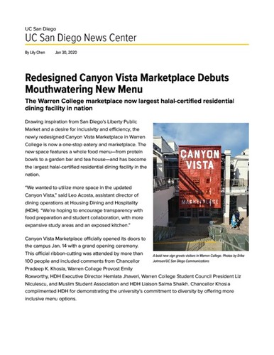 Redesigned Canyon Vista Marketplace Debuts Mouthwatering New Menu