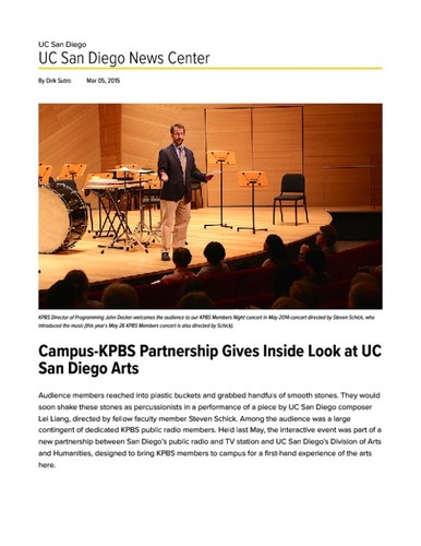 Campus-KPBS Partnership Gives Inside Look at UC San Diego Arts