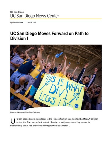 UC San Diego Moves Forward on Path to Division I