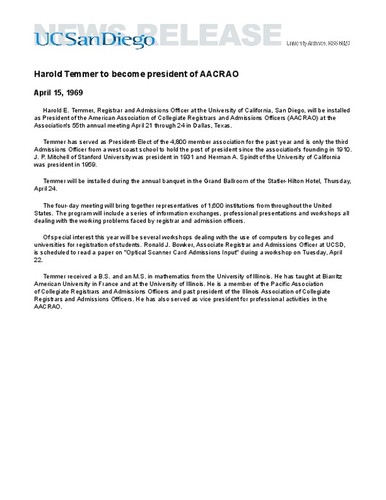Harold Temmer to become president of AACRAO — Calisphere