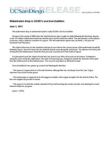 Watermelon drop is UCSD's one true tradition