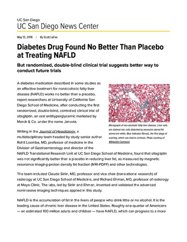 Diabetes Drug Found No Better Than Placebo at Treating NAFLD