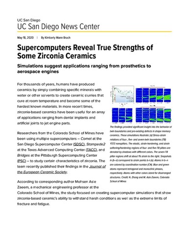 Supercomputers Reveal True Strengths of Some Zirconia Ceramics