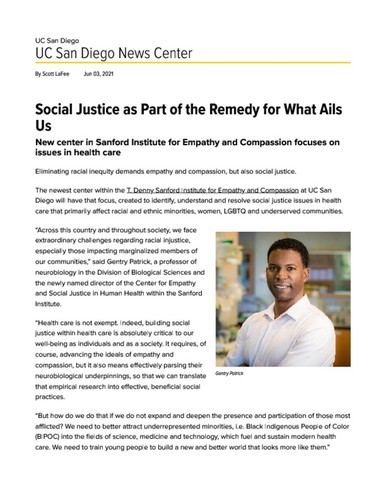 Social Justice as Part of the Remedy for What Ails Us