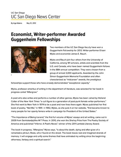 Economist, Writer-performer Awarded Guggenheim Fellowships