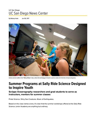 Summer Programs at Sally Ride Science Designed to Inspire Youth