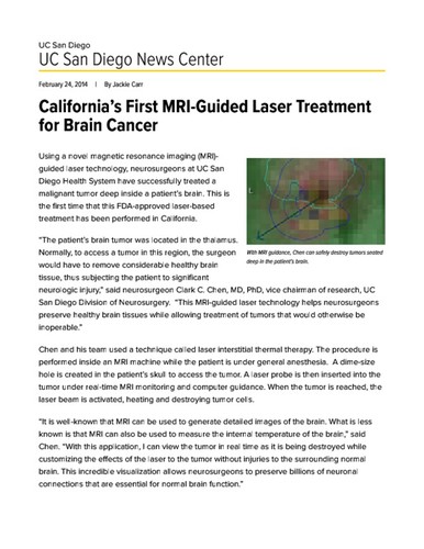 California’s First MRI-Guided Laser Treatment for Brain Cancer