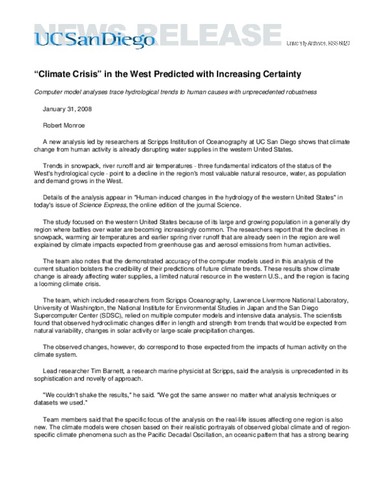 “Climate Crisis” in the West Predicted with Increasing Certainty--Computer model analyses trace hydrological trends to human causes with unprecedented robustness