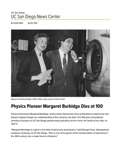 Physics Pioneer Margaret Burbidge Dies at 100