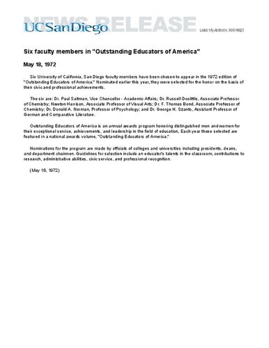 Six faculty members in "Outstanding Educators of America"