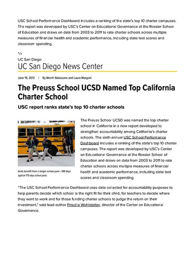 The Preuss School UCSD Named Top California Charter School