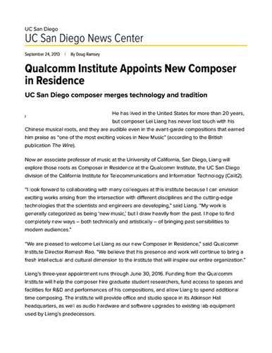 Qualcomm Institute Appoints New Composer in Residence