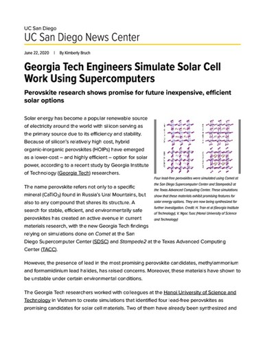Georgia Tech Engineers Simulate Solar Cell Work Using Supercomputers