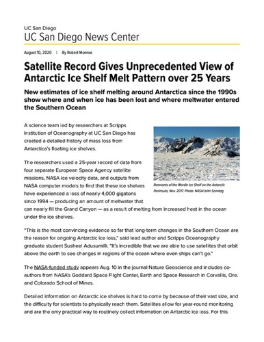Satellite Record Gives Unprecedented View of Antarctic Ice Shelf Melt Pattern over 25 Years