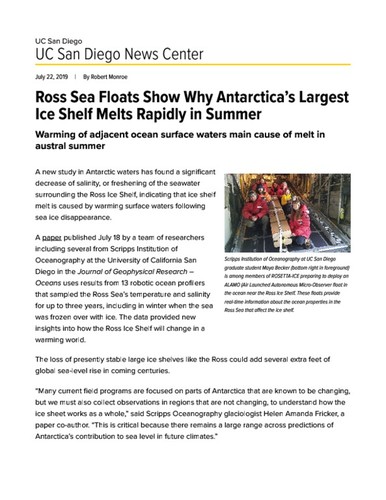 Ross Sea Floats Show Why Antarctica’s Largest Ice Shelf Melts Rapidly in Summer