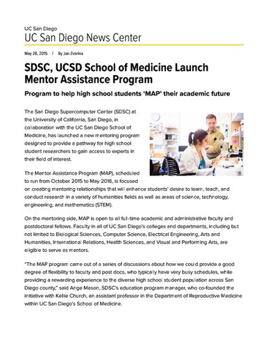 SDSC, UCSD School of Medicine Launch Mentor Assistance Program — Calisphere