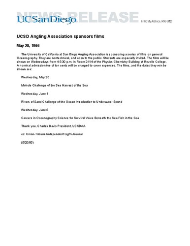 UCSD Angling Association sponsors films