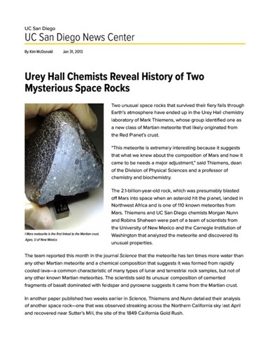 Urey Hall Chemists Reveal History of Two Mysterious Space Rocks