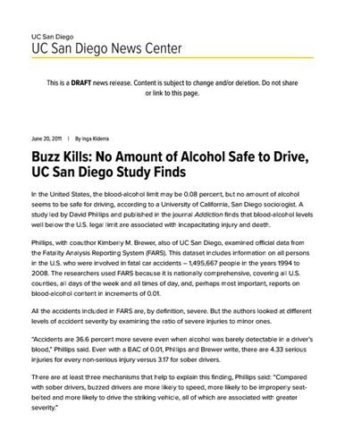 Buzz Kills: No Amount of Alcohol Safe to Drive, UC San Diego Study Finds