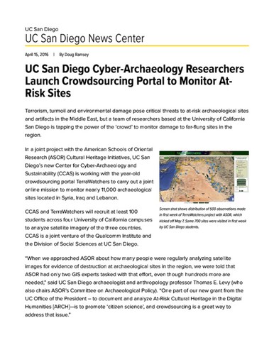 UC San Diego Cyber-Archaeology Researchers Launch Crowdsourcing Portal to Monitor At-Risk Sites