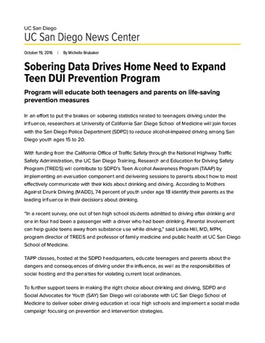 Sobering Data Drives Home Need to Expand Teen DUI Prevention Program