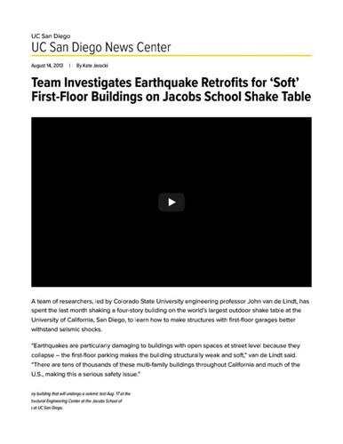 Team Investigates Earthquake Retrofits for 'Soft' First-Floor Buildings on Jacobs School Shake Table