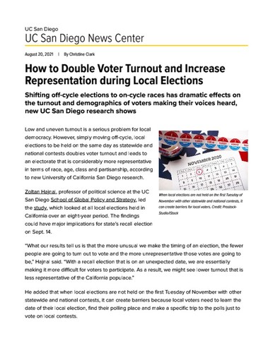 How to Double Voter Turnout and Increase Representation during Local Elections