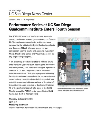 Performance Series at UC San Diego Qualcomm Institute Enters Fourth Season