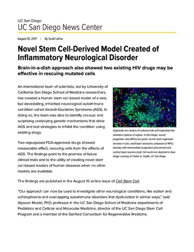 Novel Stem Cell-Derived Model Created of Inflammatory Neurological Disorder