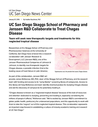 UC San Diego Skaggs School of Pharmacy and Janssen R&D Collaborate to Treat Chagas Disease