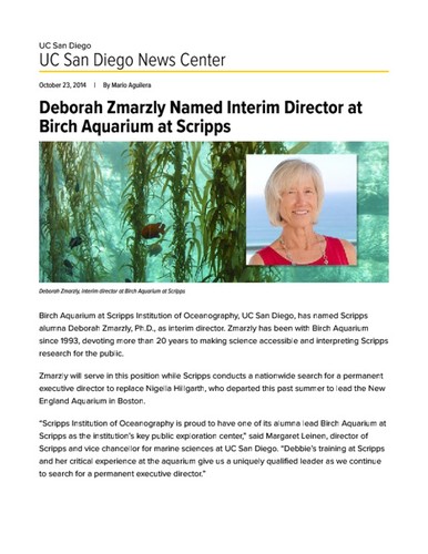 Deborah Zmarzly Named Interim Director at Birch Aquarium at Scripps