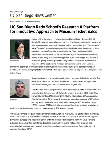 UC San Diego Rady School’s Research A Platform for Innovative Approach to Museum Ticket Sales