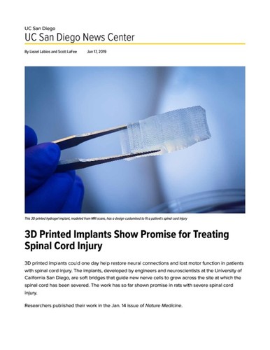 3D Printed Implants Show Promise for Treating Spinal Cord Injury